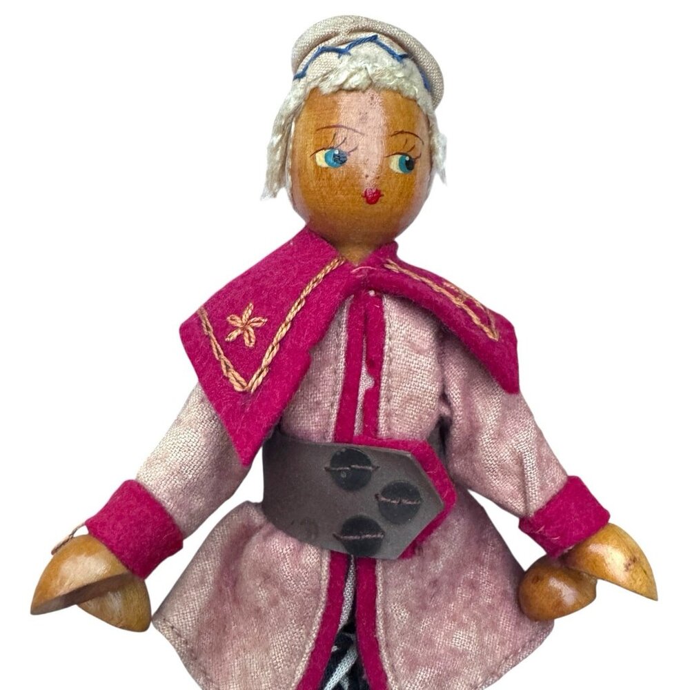 Vintage Polish Wooden Peg‎ Dolls Joli Folk Art Lot of 3 Euro Cottage Core 7 inch - Picture 4 of 16